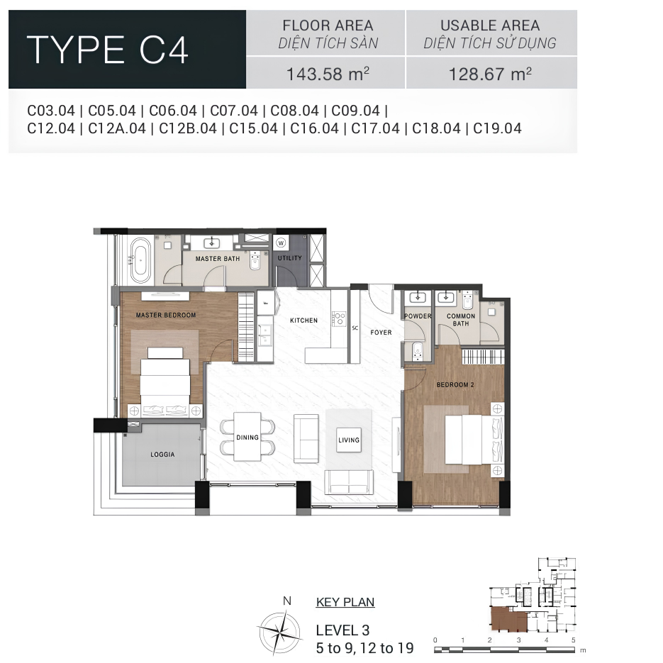 Mặt bằng căn hộ C4 dự án The Berkley Thảo Điền