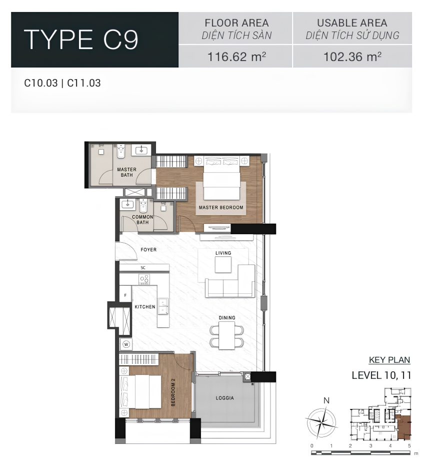 Mặt bằng căn hộ C9 dự án The Berkley Thảo Điền